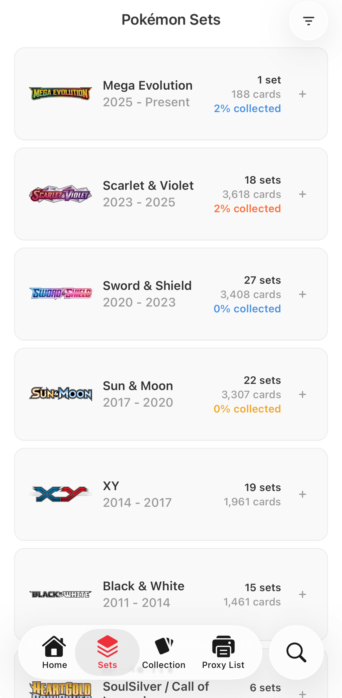 TCG Stacked App Sets Screen