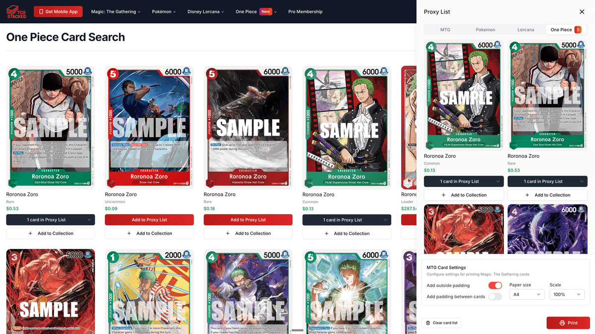 One Piece Free Proxies for One Piece | TCG Stacked