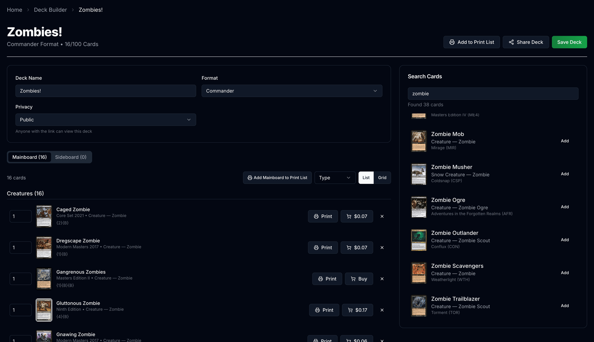 Deck Builder interface showing how to manage your decks