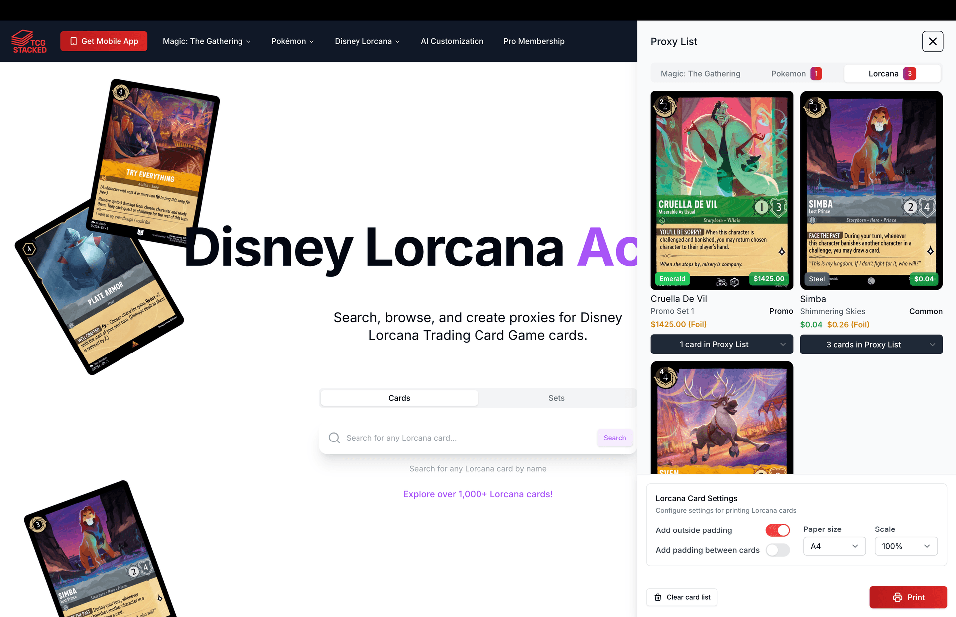 Warenkorb-Screenshot zeigt, wie man Karten zur Druckliste hinzufügt