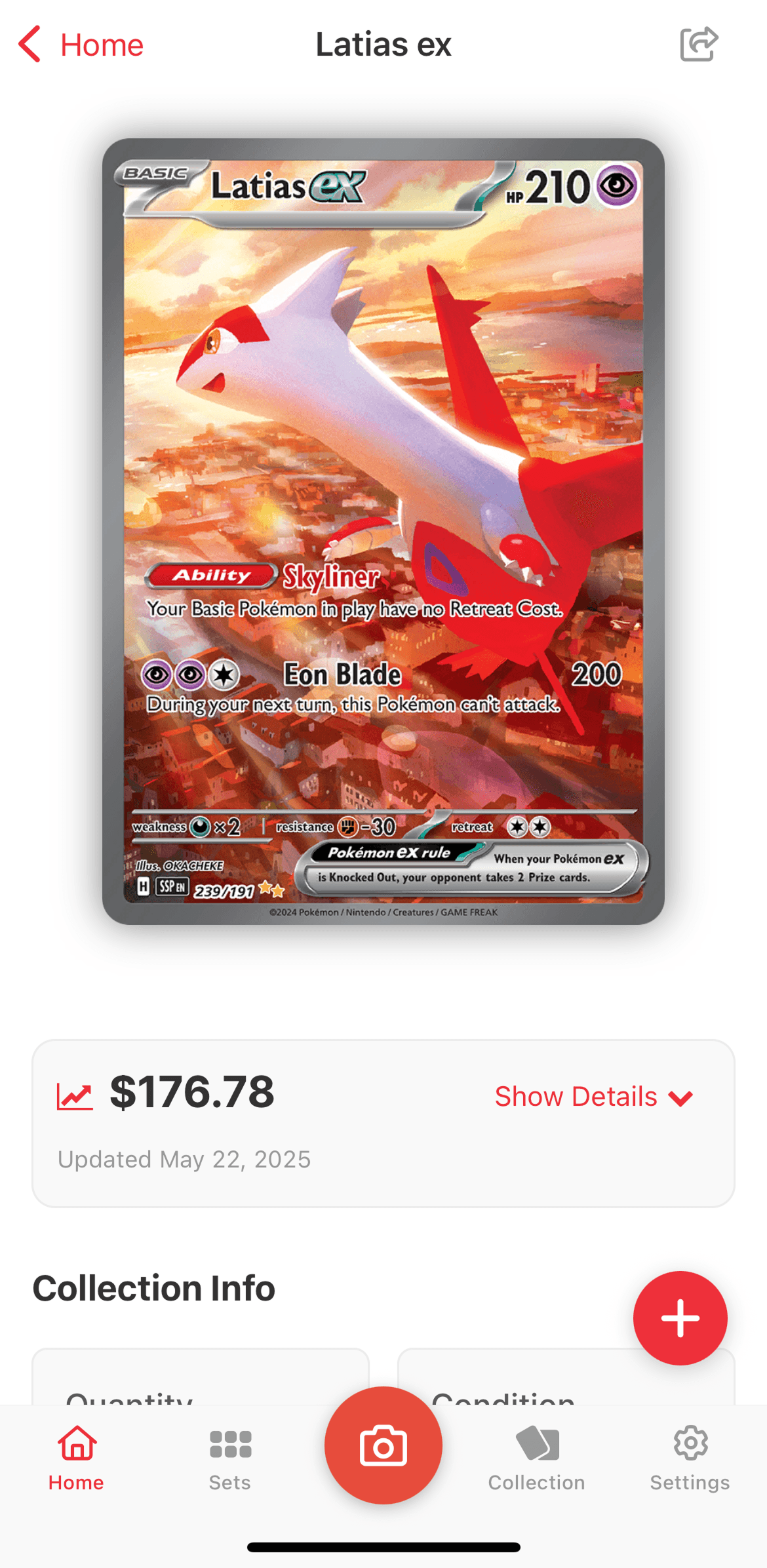 TCG Stacked App Pokemon Card Detail Screen