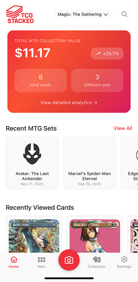 TCG Stacked App Home Screen with MTG