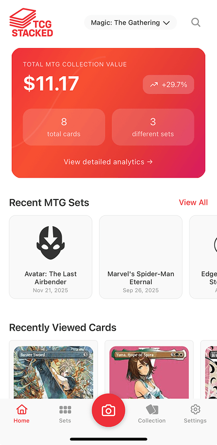 TCG Stacked App Home Screen with MTG