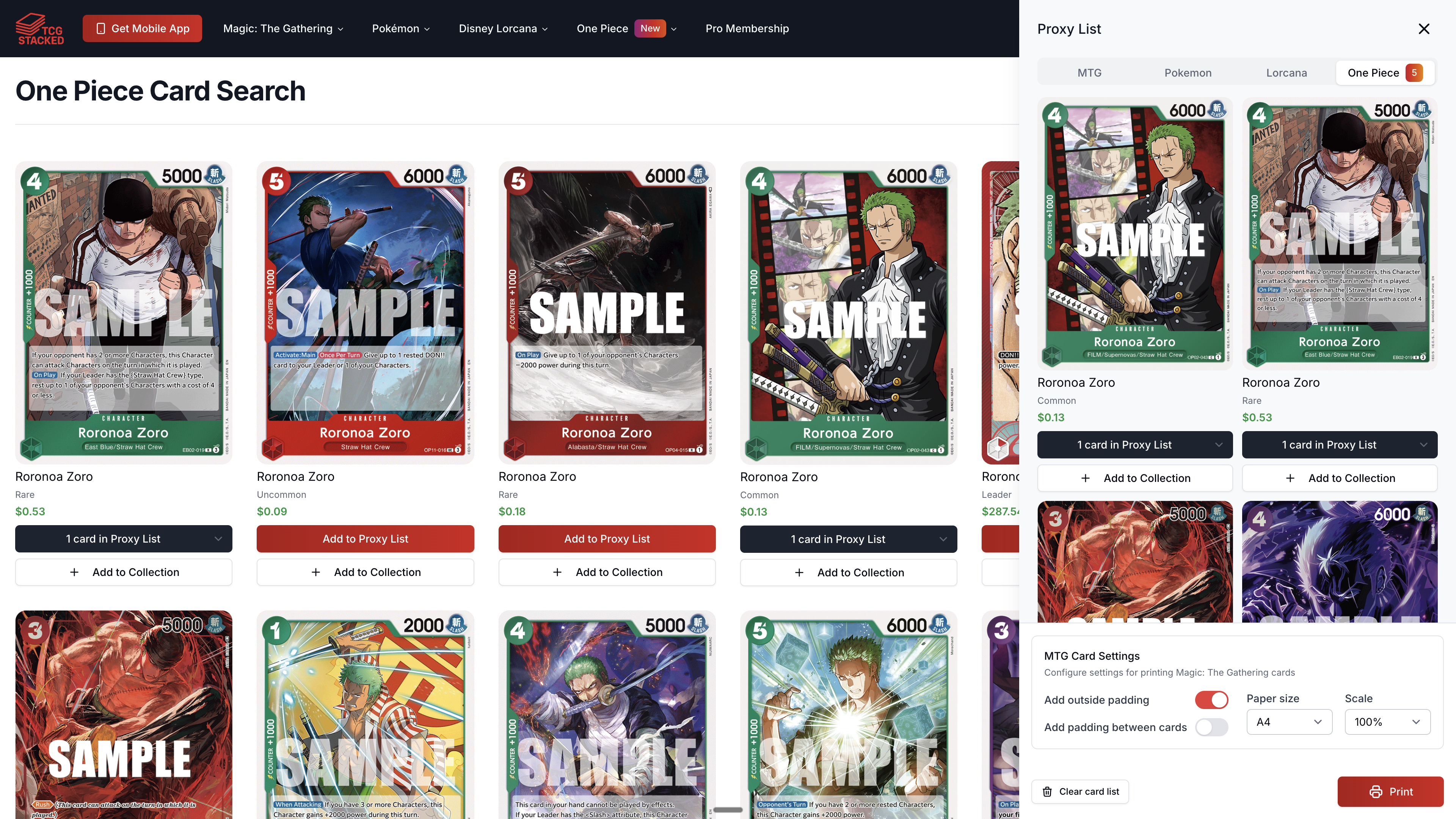 One Piece Proxies Gratuits for One Piece | TCG Stacked