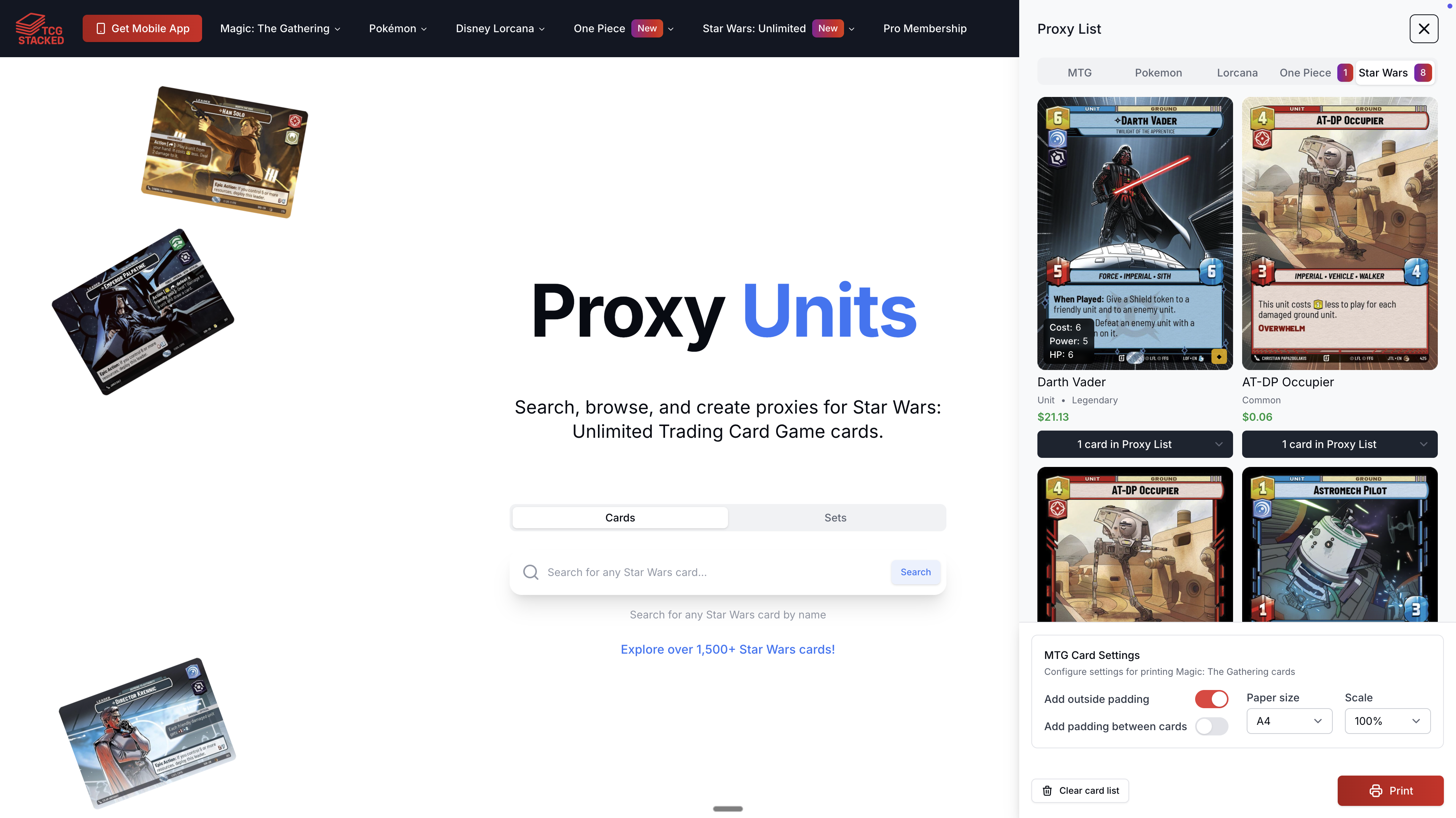 Star Wars: Unlimited 무료 프록시 for Star Wars: Unlimited | TCG Stacked
